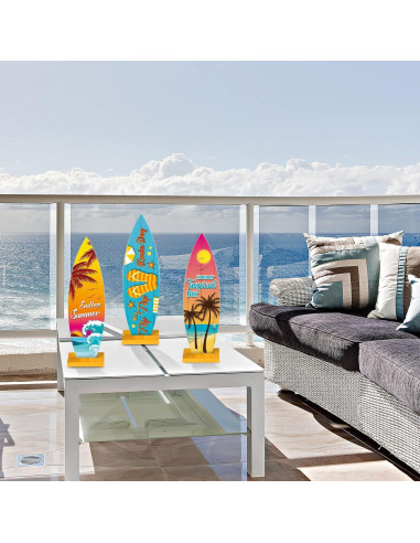 Blulu 4 Pcs Decoraciones Mesa Tabla Surf Tropical 32x9.3cm