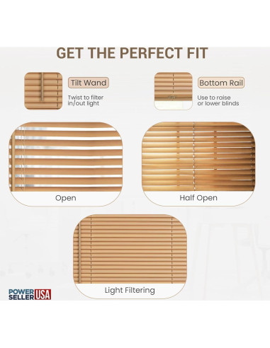 Persianas Sin Cable PowerSellerUSA 39x64cm Vinilo Madera