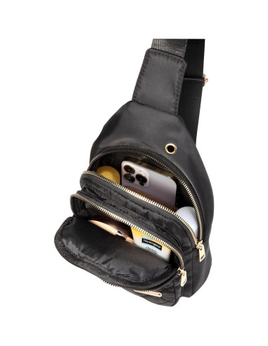 Bolso Bandolera YAZEKOUS Negro Nylon Ajustable 27.9x15.2cm
