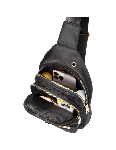 Bolso Bandolera YAZEKOUS Negro Nylon Ajustable 27.9x15.2cm