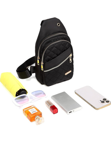 Bolso Bandolera YAZEKOUS Negro Nylon Ajustable 27.9x15.2cm