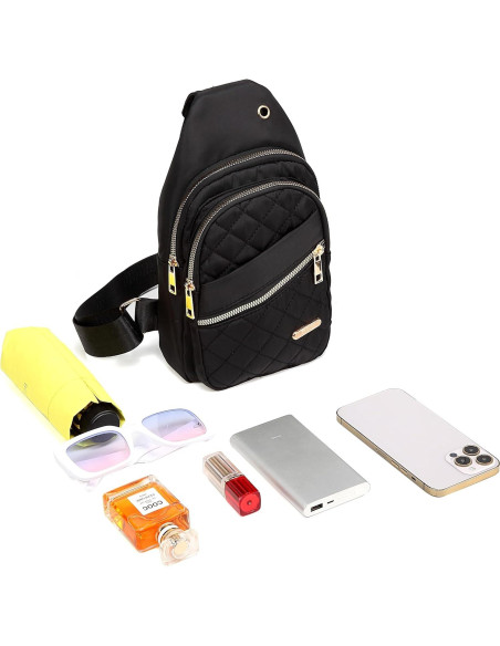 Bolso Bandolera YAZEKOUS Negro Nylon Ajustable 27.9x15.2cm