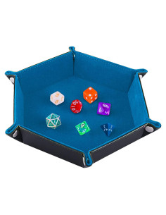 Bandeja de Dados SIQUK Hexagonal Plegable de Cuero PU Azul