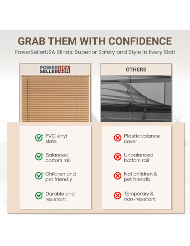 Persianas Sin Cable PowerSellerUSA 39x64cm Vinilo Madera