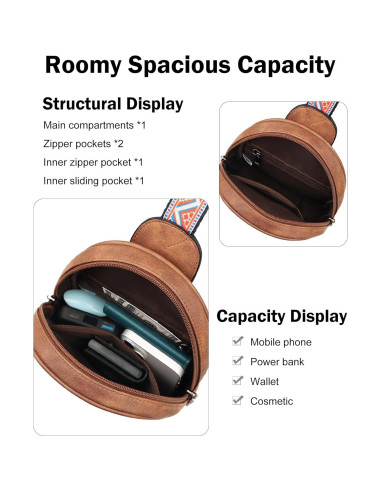 Bolsa Cruzada FADEON Pequeña para Mujeres - Cuero PU Marrón