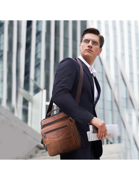 Bolso de Hombro de Cuero COSCOOA Marrón 21x9x25cm