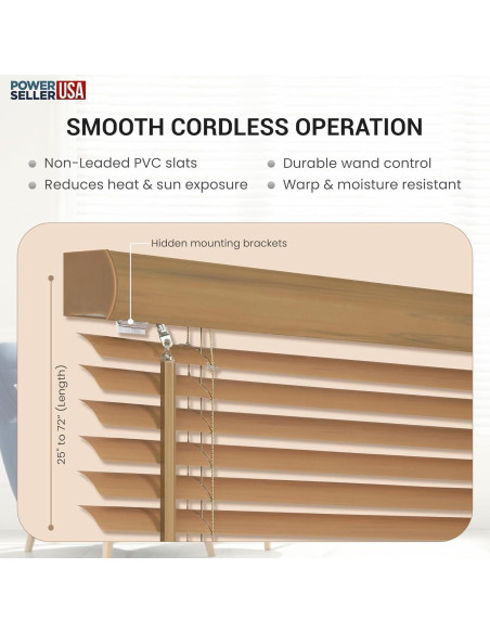 Persianas Sin Cable PowerSellerUSA 39x64cm Vinilo Madera