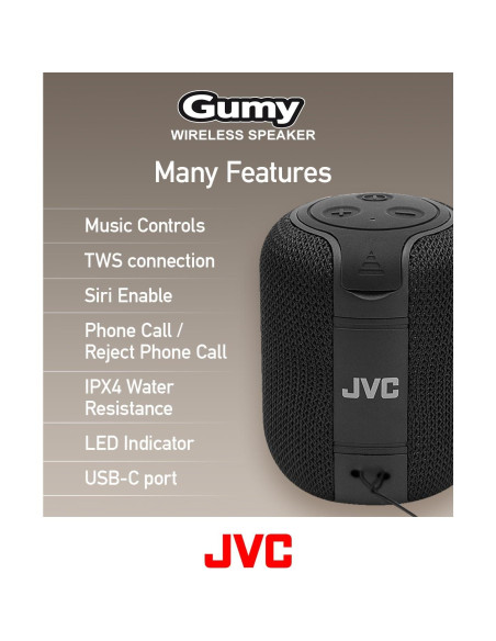 Altavoz Inalámbrico JVC Gumy Bluetooth 5.3, 15 Horas, Azul