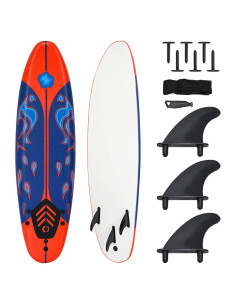Tabla de Surf Giantex 182 cm 3 Aletas Desmontables Rojo