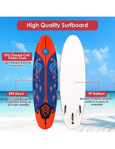 Tabla de Surf Giantex 182 cm 3 Aletas Desmontables Rojo 2
