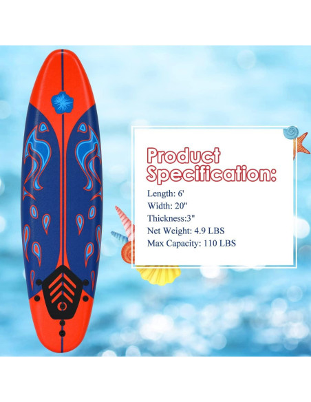 Tabla de Surf Giantex 182 cm 3 Aletas Desmontables Rojo Tabla de Surf Giantex 182 cm 3 Aletas Desmontables Rojo