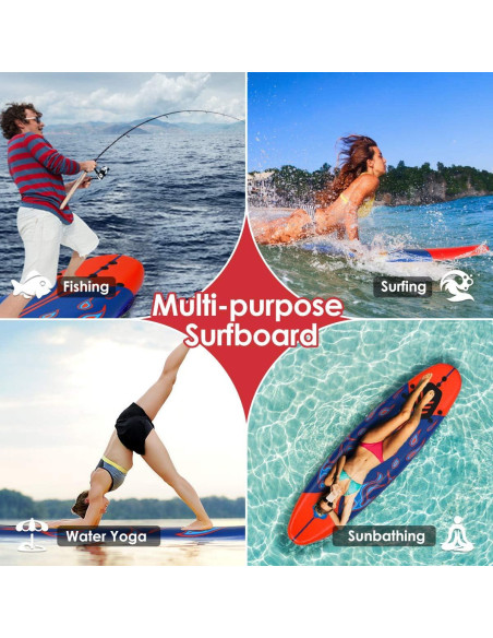 Tabla de Surf Giantex 182 cm 3 Aletas Desmontables Rojo Tabla de Surf Giantex 182 cm 3 Aletas Desmontables Rojo