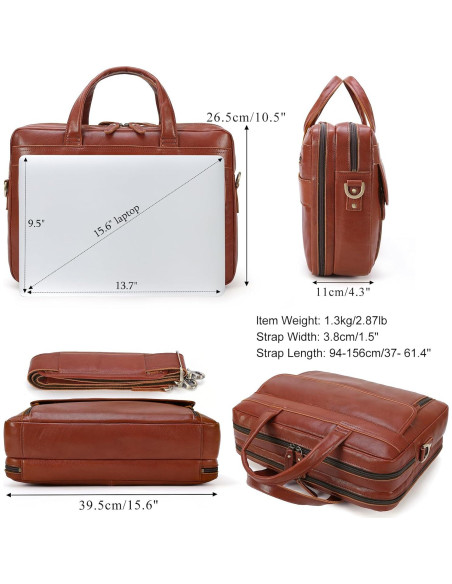 Maletín de Cuero Masa Kawa para Laptop 15.6" - 17" Marrón