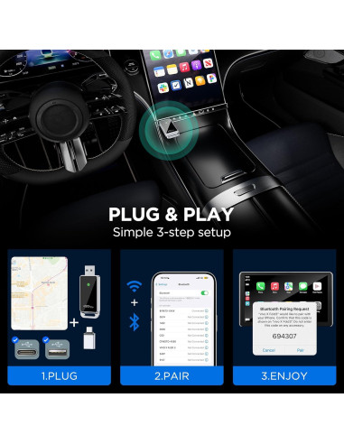 Adaptador Wireless CarPlay Vnilrgle 2024, Plug and Play, Sin Latencia