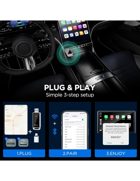Adaptador Wireless CarPlay Vnilrgle 2024, Plug and Play, Sin Latencia