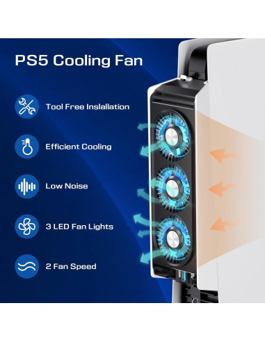 Ventilador de Enfriamiento PS5 Honghao con 3 LED y 2 USB