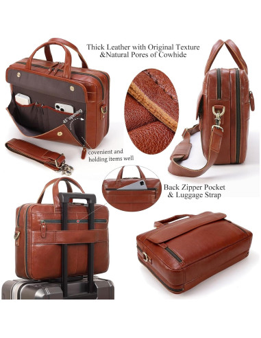 Maletín de Cuero Masa Kawa para Laptop 15.6" - 17" Marrón