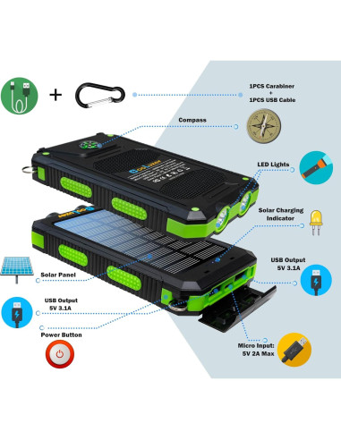 Banco de Energía Solar 36800mAh Coolstar Verde IP67
