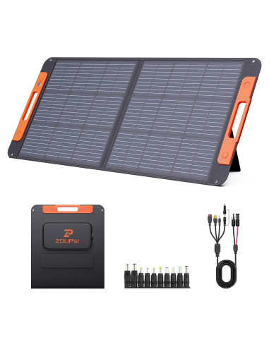 Panel Solar Portátil ZOUPW 100W Plegable Impermeable 23.5% Eficiencia