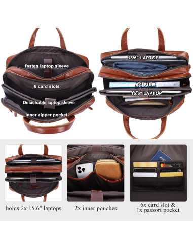 Maletín de Cuero Masa Kawa para Laptop 15.6" - 17" Marrón