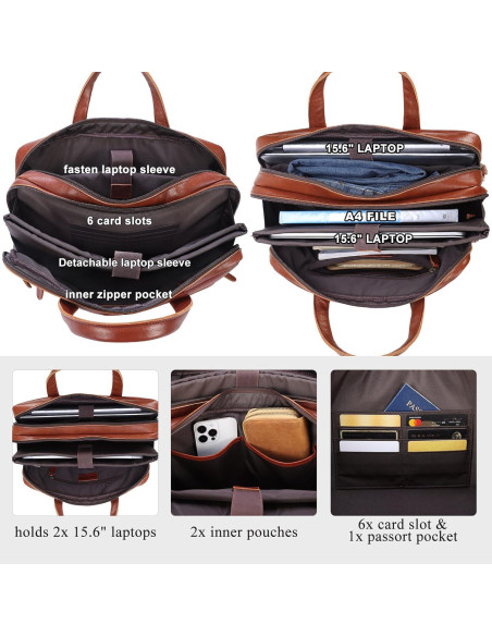 Maletín de Cuero Masa Kawa para Laptop 15.6" - 17" Marrón