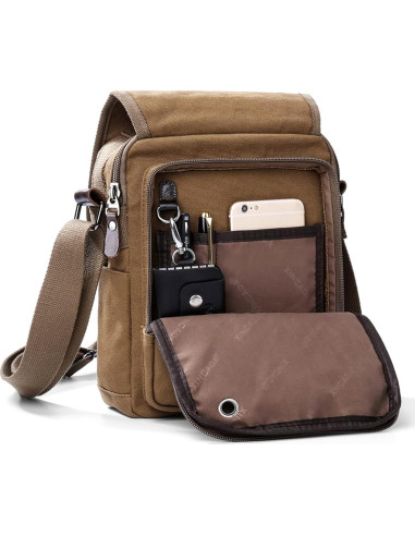 Bolsa Mensajera XINCADA Lona Café 21x9.5x26 cm Ajustable