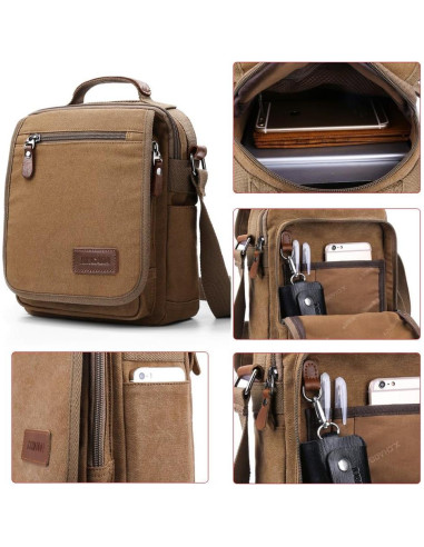 Bolsa Mensajera XINCADA Lona Café 21x9.5x26 cm Ajustable