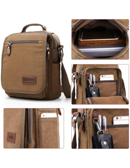 Bolsa Mensajera XINCADA Lona Café 21x9.5x26 cm Ajustable Bolsa Mensajera XINCADA Lona Café 21x9.5x26 cm Ajustable