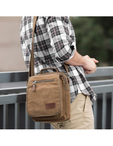 Bolsa Mensajera XINCADA Lona Café 21x9.5x26 cm Ajustable