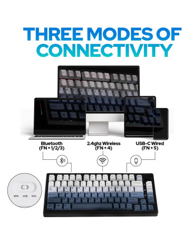 Teclado Mecánico EPOMAKER Aura75 75% Inalámbrico RGB Negro