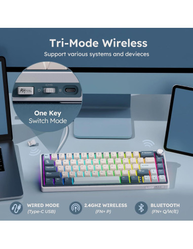 Teclado Mecánico RK Royal Kludge R65 Inalámbrico 60% Azul