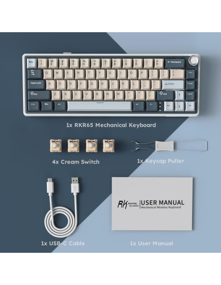 Teclado Mecánico RK Royal Kludge R65 Inalámbrico 60% Azul