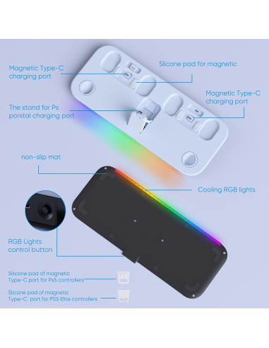 Soporte de Carga KEPLUG PS5 Portal con Luz RGB y USB-C