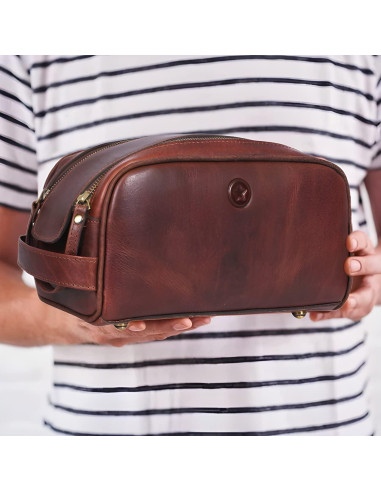 Neceser de Viaje de Cuero Aaron 26x12x14cm Impermeable
