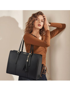 Bolsa Tote para Laptop LOVEVOOK 15.6" PU Negra y Cuero 2