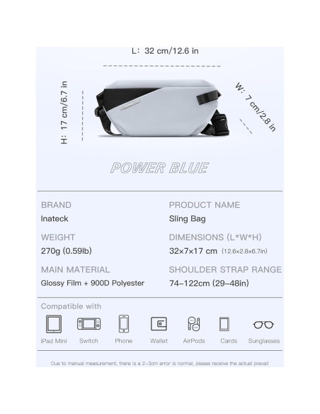 Mochila Bandolera Inateck X-Lite 4L Resistente al Agua