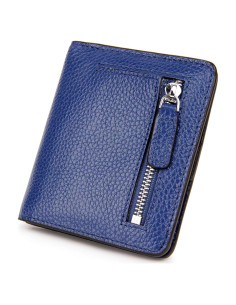 Cartera de Cuero AINIMOER Mini Plegable con RFID Azul