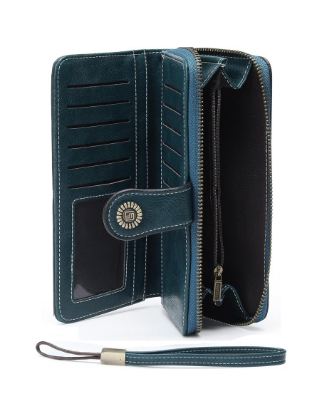 Cartera de Mujer JJUQ Azul Pavo Real con Muñequera Cartera de Mujer JJUQ Azul Pavo Real con Muñequera