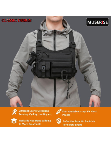 Bolsa de Pecho Táctica Muserise Negra para Correr y Ciclismo