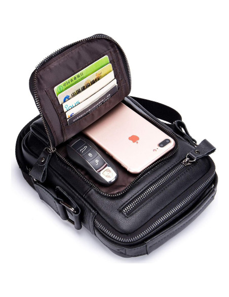 Bolsa Mensajera Pequeña de Cuero BAIGIO para Hombres