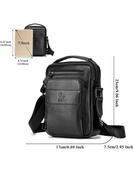 Bolsa Mensajera Pequeña de Cuero BAIGIO para Hombres
