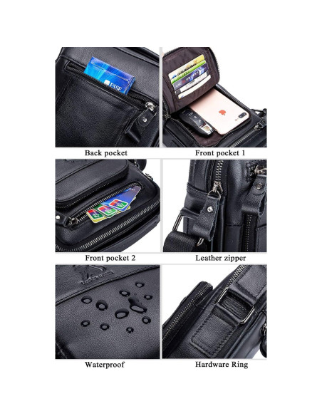 Bolsa Mensajera Pequeña de Cuero BAIGIO para Hombres