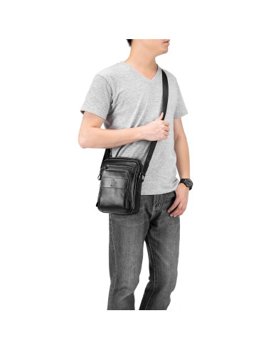 Bolsa Mensajera Pequeña de Cuero BAIGIO para Hombres