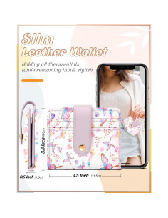 Billetera Bistup Mujer Delgada Cuero RFID Mariposa Kawaii 2