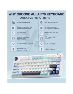 Teclado Mecánico AULA F75 Inalámbrico 75% RGB Azul 2