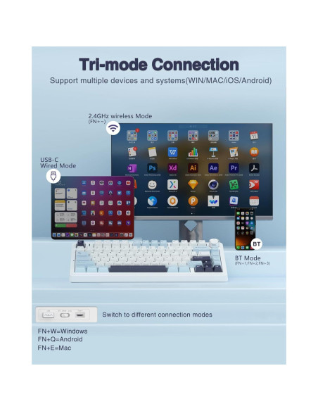 Teclado Mecánico AULA F75 Inalámbrico 75% RGB Azul