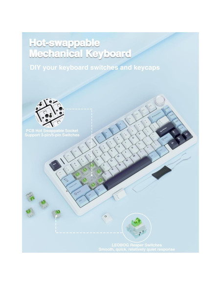 Teclado Mecánico AULA F75 Inalámbrico 75% RGB Azul