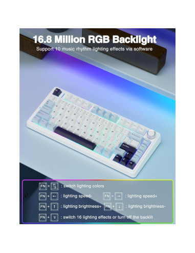 Teclado Mecánico AULA F75 Inalámbrico 75% RGB Azul