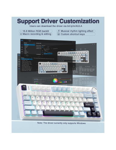 Teclado Mecánico AULA F75 Inalámbrico 75% RGB Azul