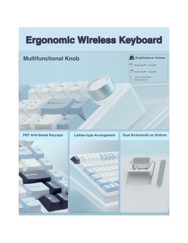 Teclado Mecánico AULA F75 Inalámbrico 75% RGB Azul